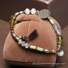 Bohemia Tassel Pendant Bracelet Crystal Bead Chunky Bracelet
